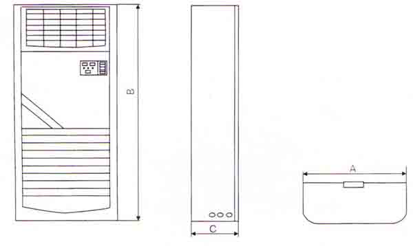 立柱上風機盤管  立柜式風機盤管結(jié)構(gòu)尺寸圖
